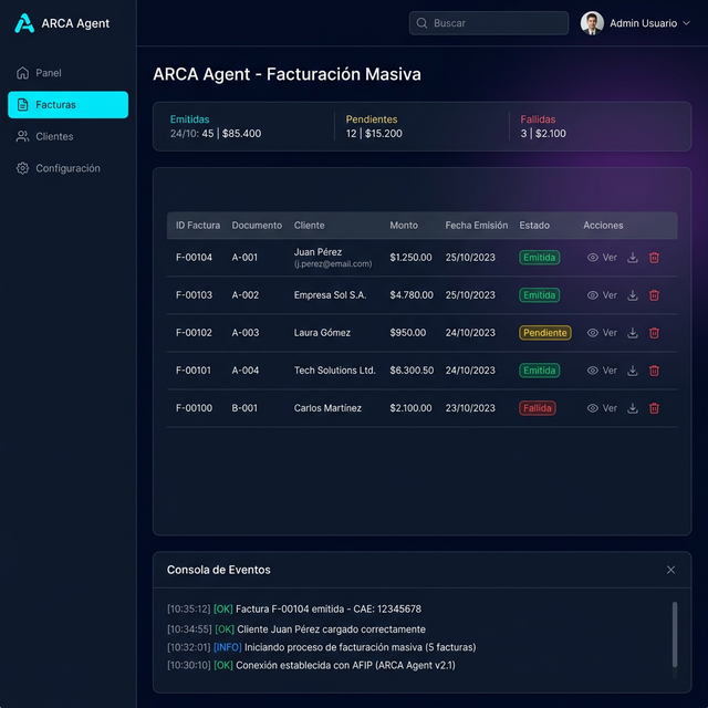 ARCA Agent Dashboard de Facturación